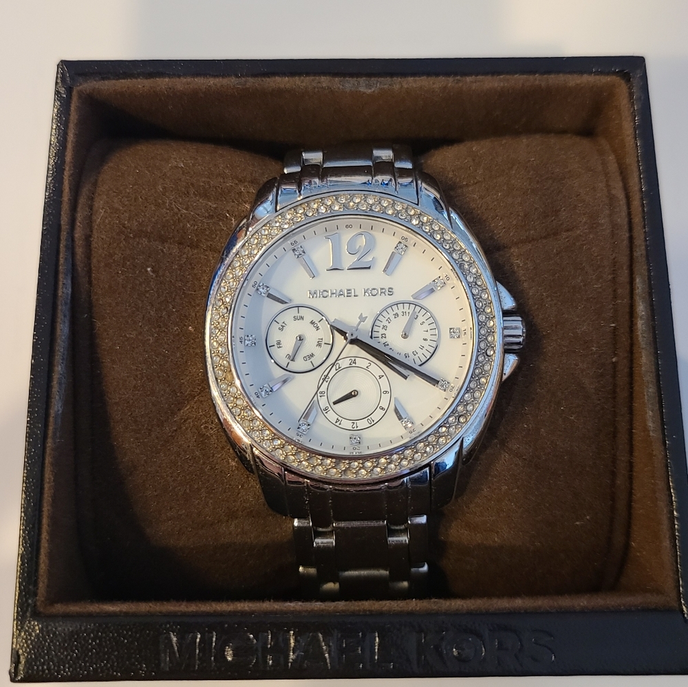 Michael Kors Silver Watch with Rhinestones